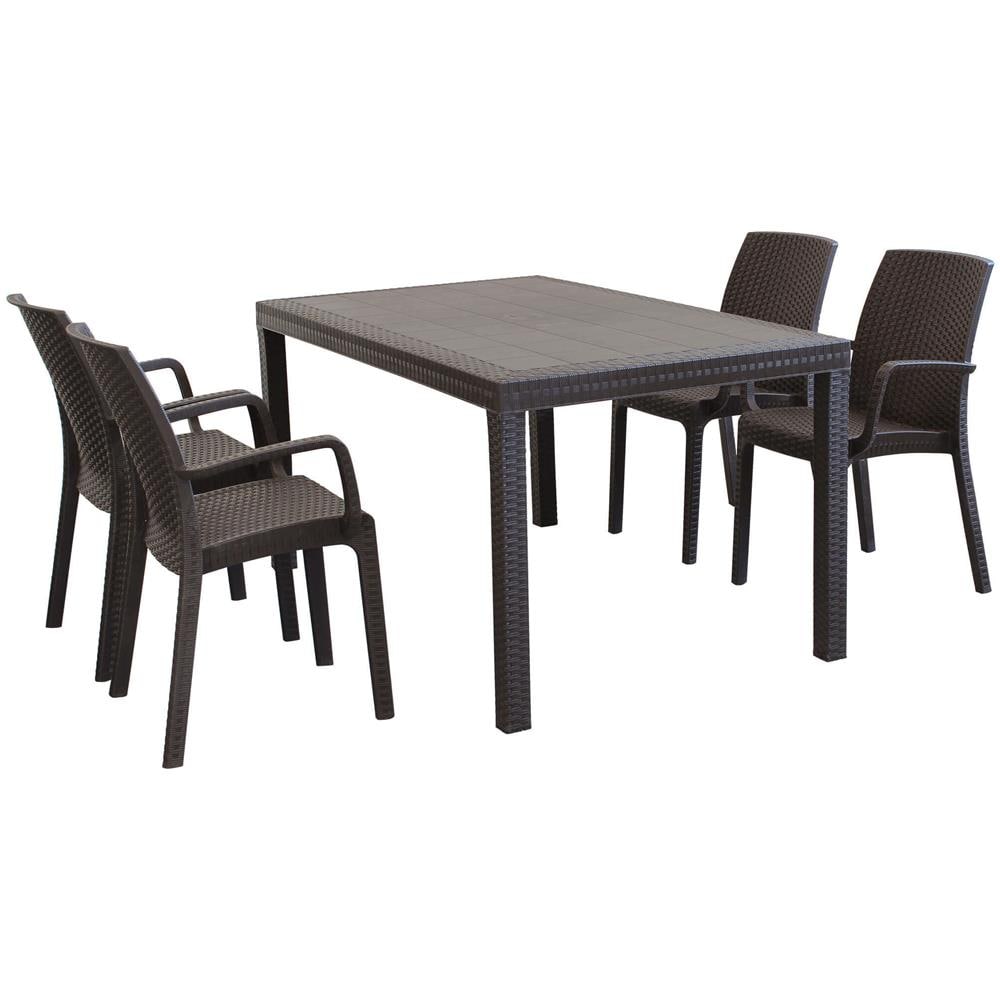 Caligola - Set Tavolo Fisso In Wicker Cm 150 X 90 Compreso Di 4 Sedute - Foto 1
