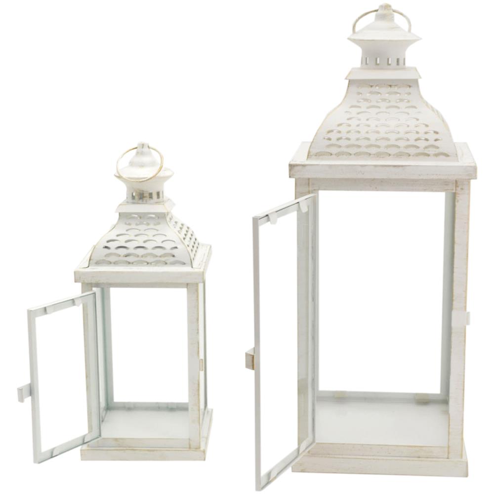 2 Portacandela Lanterne Metallo Vetro Bianco Shabby 50x19x19 - Foto 4