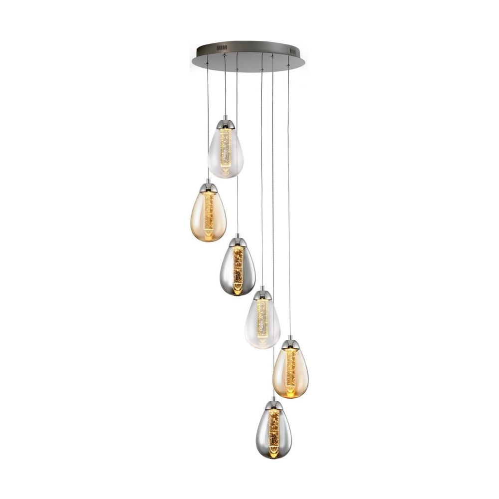 Sospensione A Soffitto A Goccia A Grappolo In Cristallo Con 6 Luci Integrate A Led Cromata - Foto 1