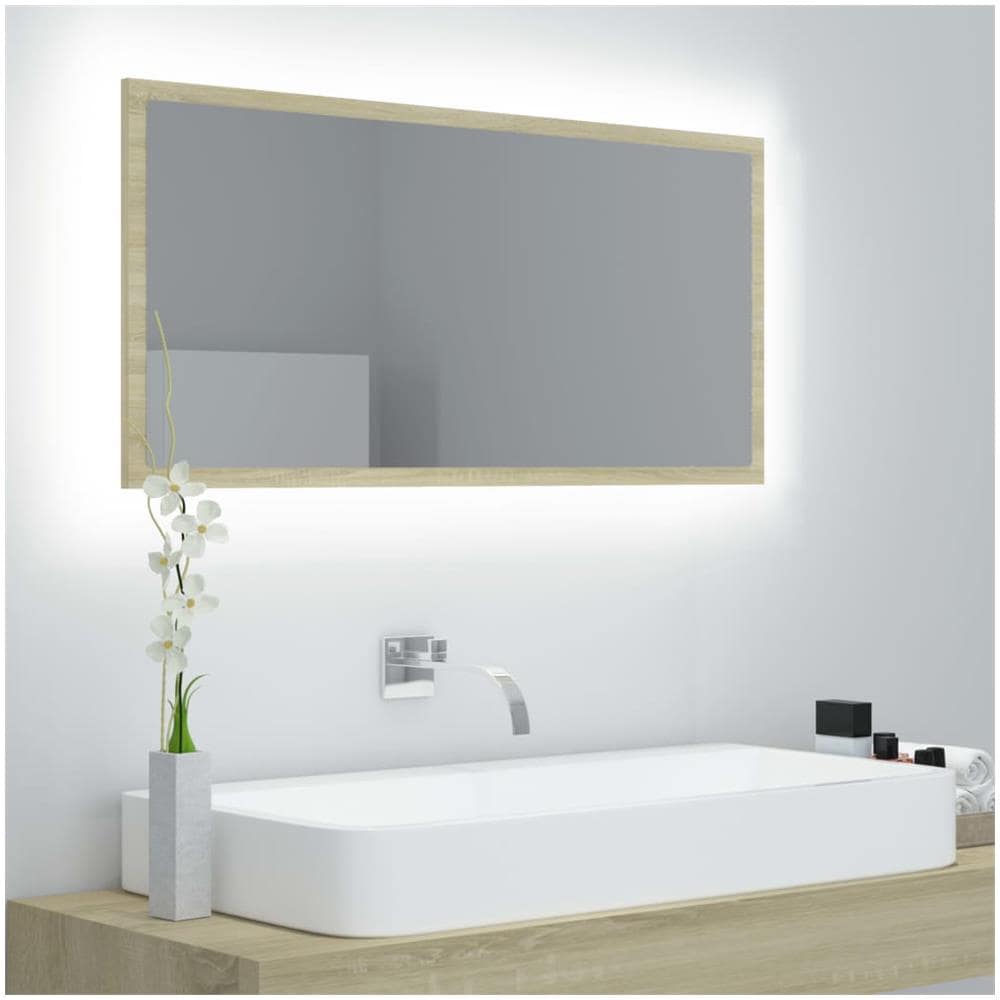 Specchio da Bagno LED Rovere Sonoma 90x8,5x37 cm in Acrilico - Foto 1