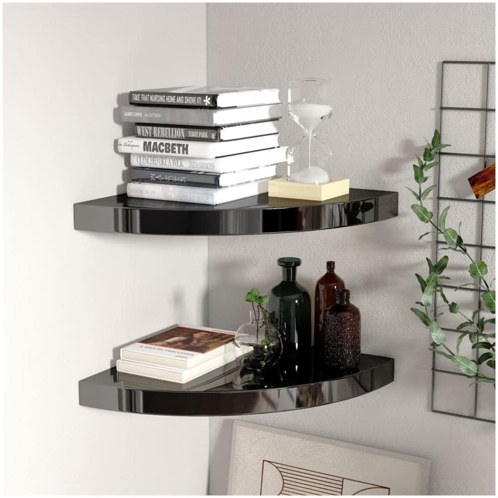 Scaffali Angolari A Parete 2 Pz Nero Lucido 35x35x3,8 Cm Mdf - Foto 1