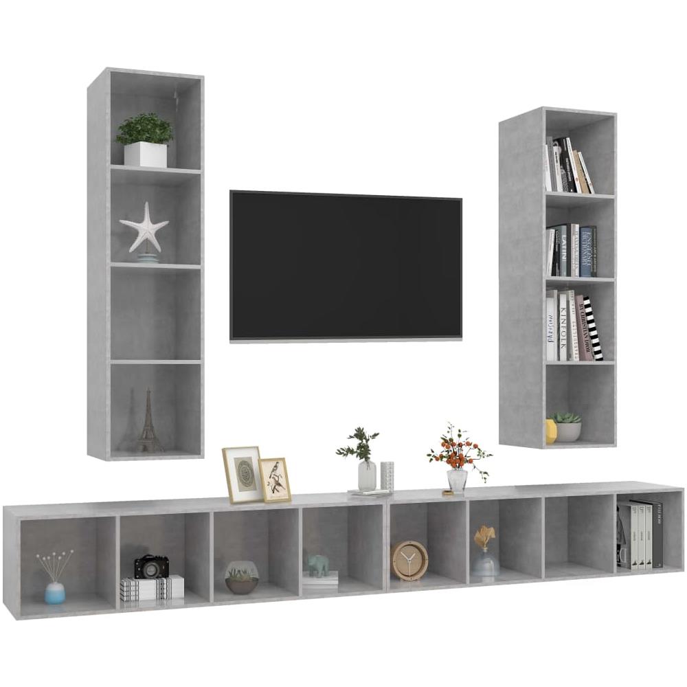 Mobile Tv A Parete 4 Pz Grigio Cemento In Truciolato - Foto 2
