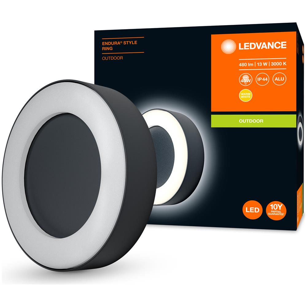 Ledvance Apparecchio Led A Parete E A Soffitto, Lampada Da Esterno, Endura® Style Ring / 13 W, 220…240 V, Bianco Caldo, 3000 K, Materiale: Alluminio, Ip44 - Foto 2