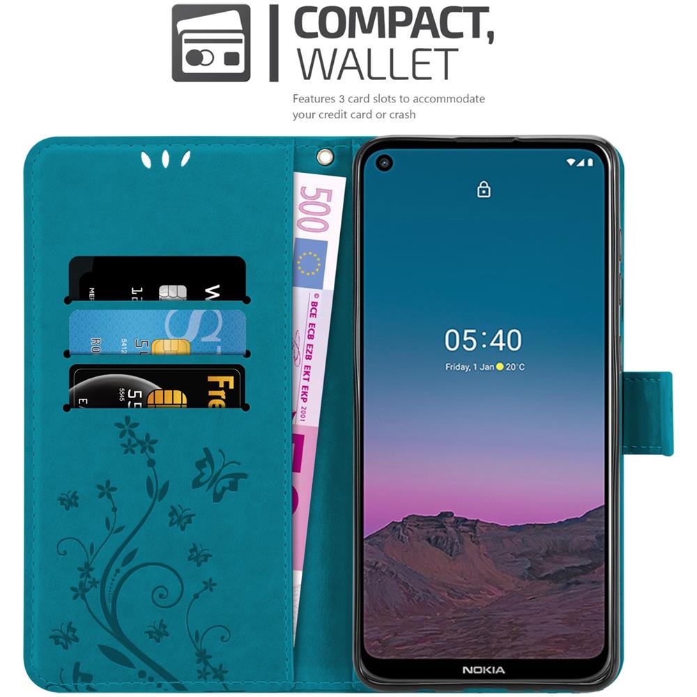 Cadorabo Custodia Compatibile Con Nokia 5.4 In Blu Fiore - Coperchio Protettivo In Design Floreale Con Chiusura Magnetica, Funzione Stand E Slot Per Carte - Foto 2