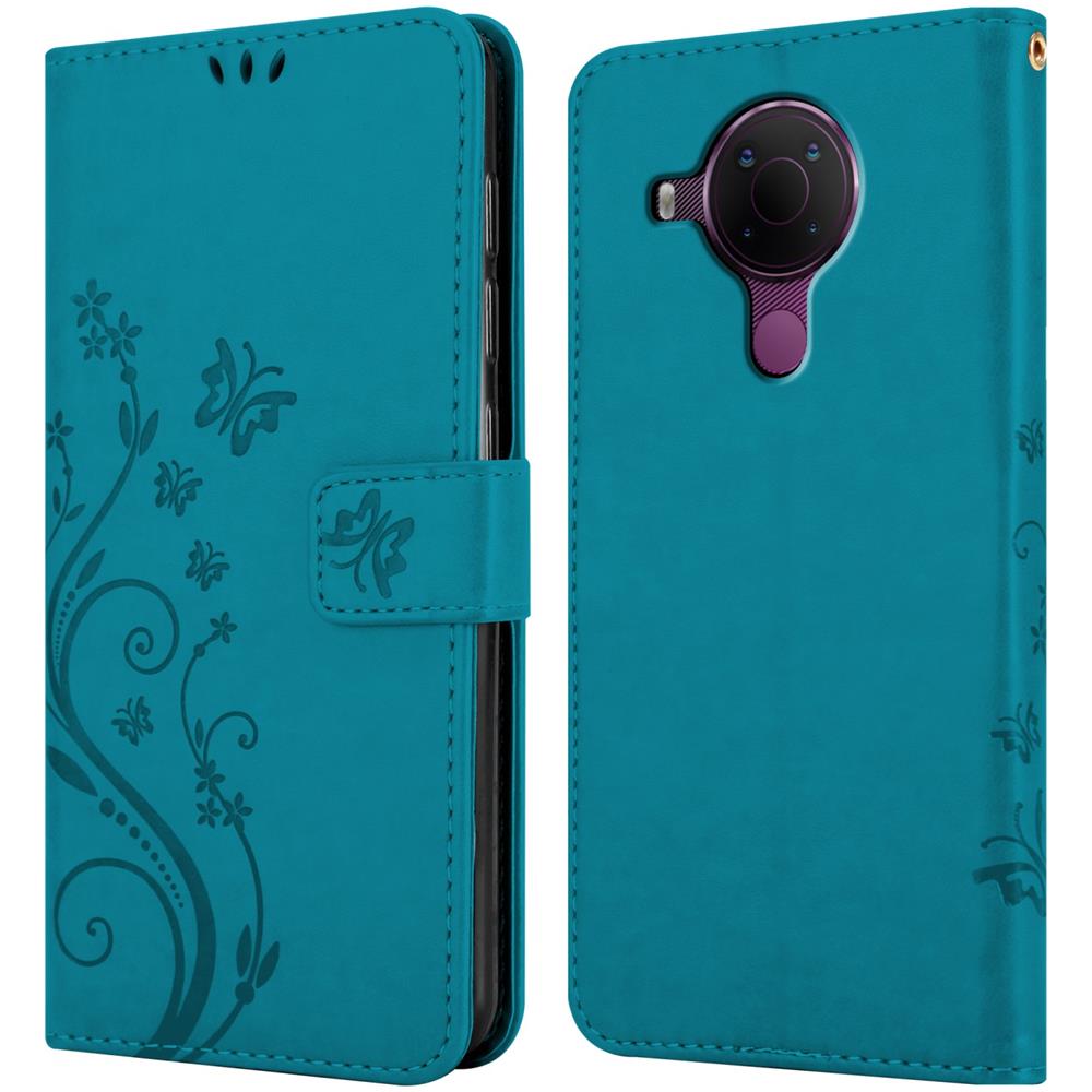 Cadorabo Custodia Compatibile Con Nokia 5.4 In Blu Fiore - Coperchio Protettivo In Design Floreale Con Chiusura Magnetica, Funzione Stand E Slot Per Carte - Foto 7