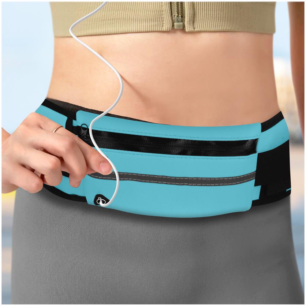 Marsupio Sportivo Cintura Regolabile Chiusura Fibbia Bande Riflettenti Celeste - Foto 2