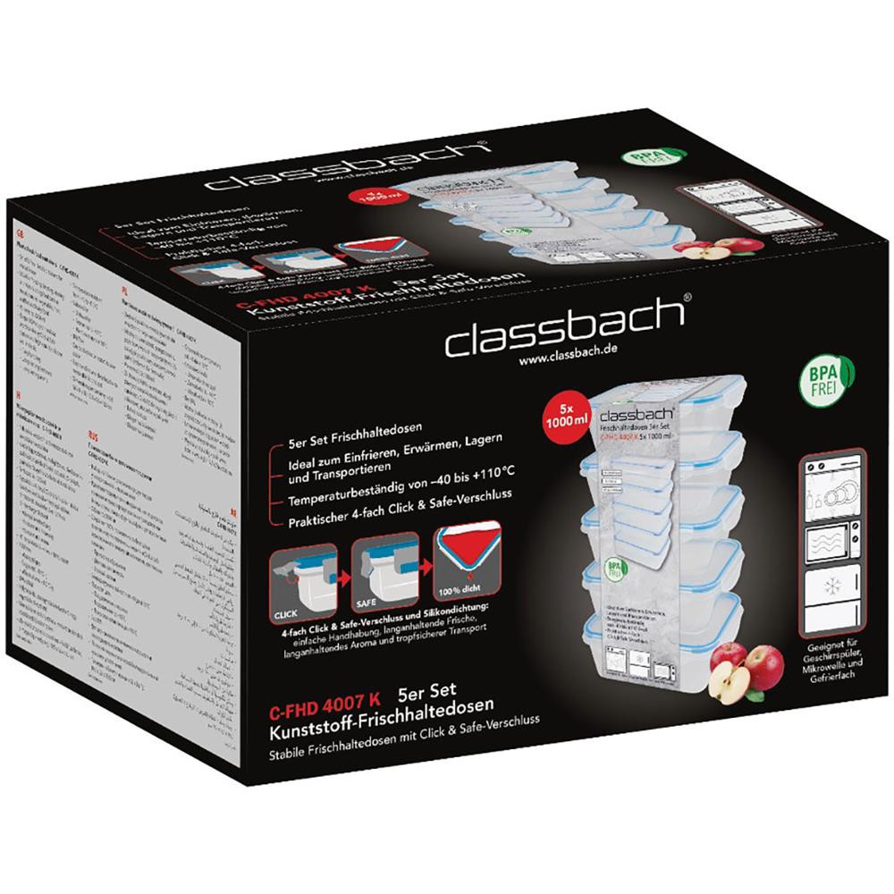 Classbach C-fhd 4007 K 5 Recipienti In Plastica Per Alimenti Con Coperchio Ermetici Contenitori Cucina - Foto 8