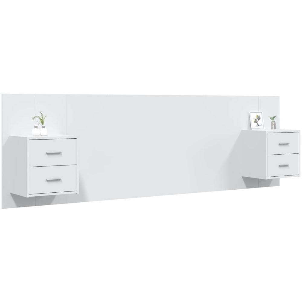 Testiera Per Letto Con Comodini In Legno Multistrato Bianco - Foto 3