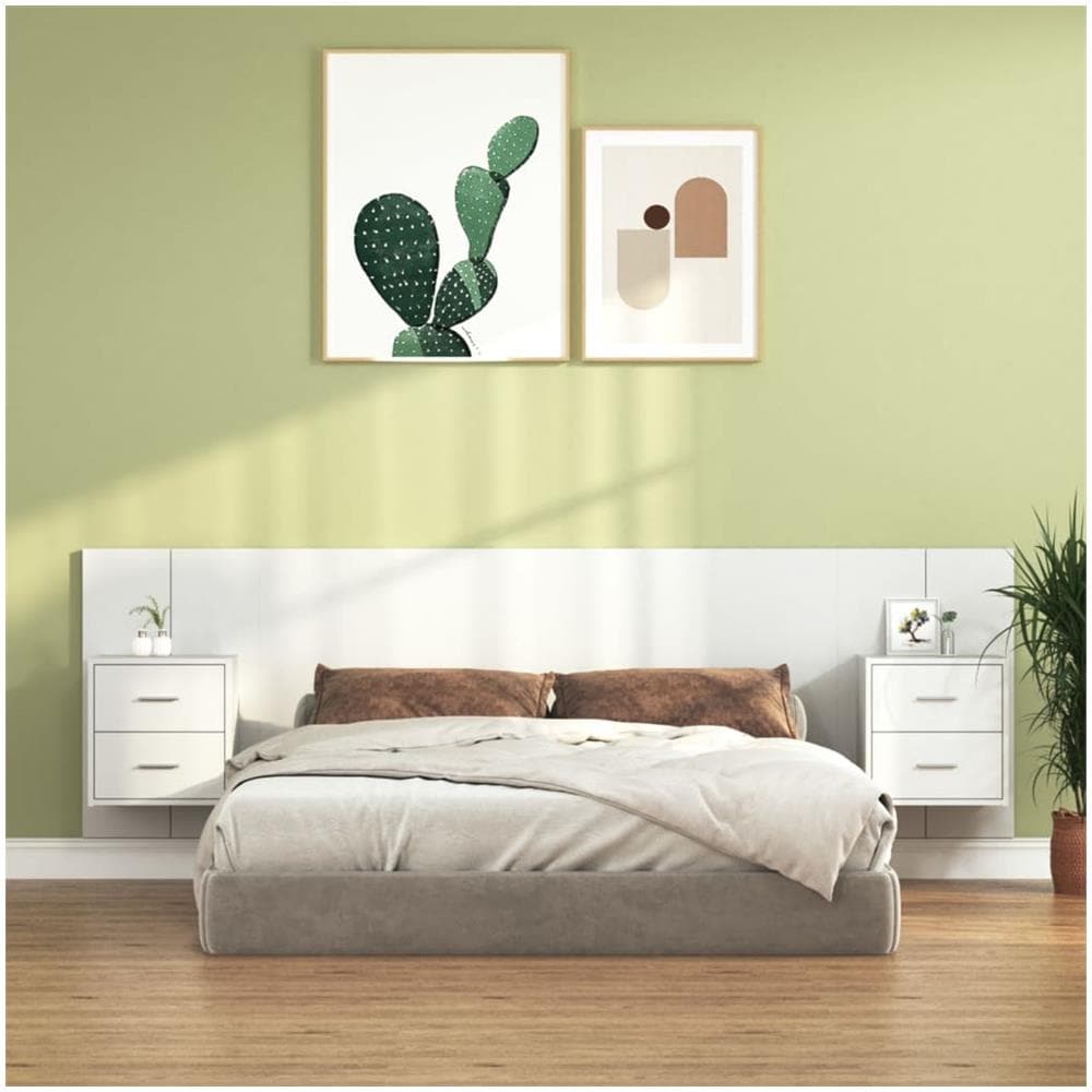 Testiera Per Letto Con Comodini In Legno Multistrato Bianco - Foto 1