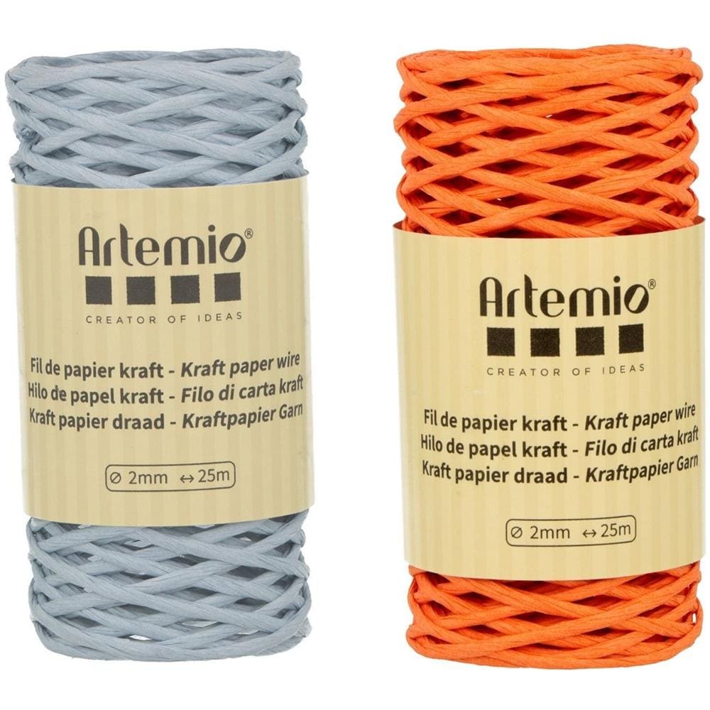 2 Rocchetti Di Filato Di Carta Kraft Blu Morbido / Arancione - Foto 1