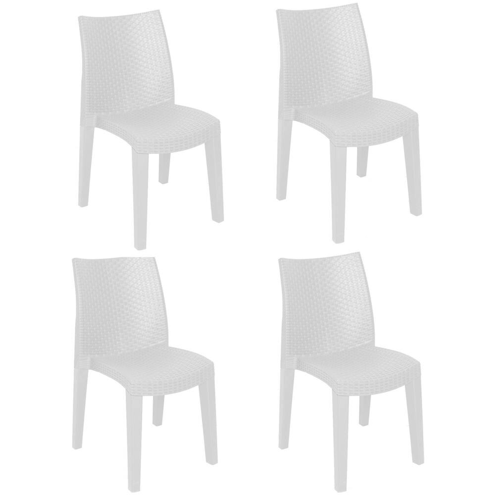 Sedia Da Esterno Ravenna, Set Di 4 Sedute Da Giardino, Sedia Per Tavolo Da Pranzo, Poltrona Outdoor Effetto Rattan, 100 % Made In Italy, 48x55h86 Cm, Bianco - Foto 1