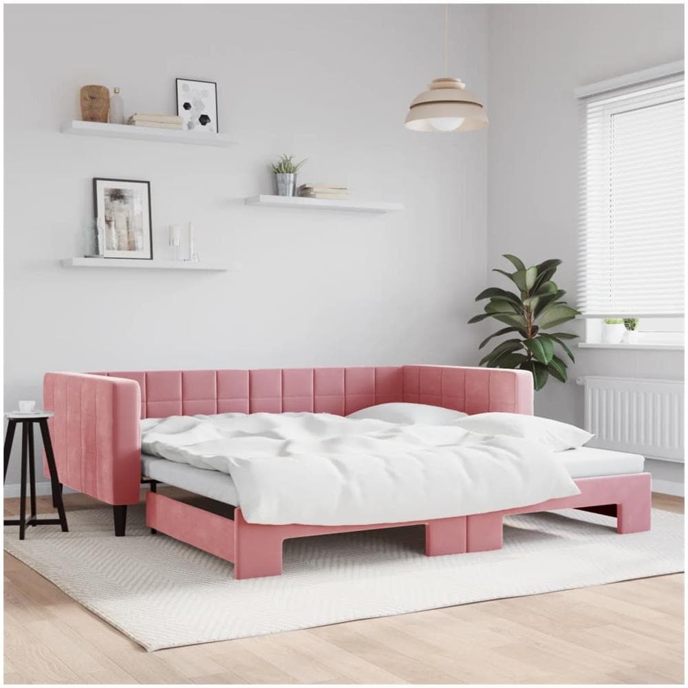 Divano Letto Con Letto Estraibile Rosa 100x200 Cm In Velluto - Foto 1