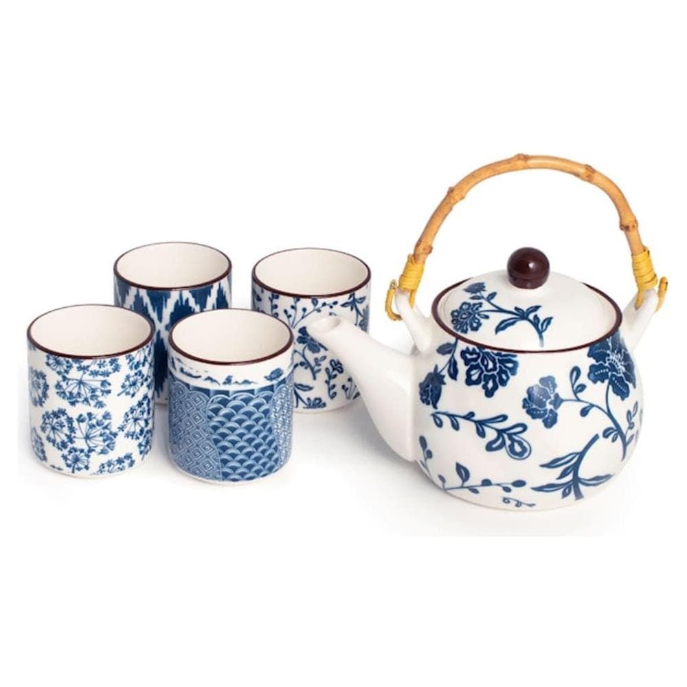 Set te' 5 pezzi Seta in porcellana avorio decorata blu - Foto 1