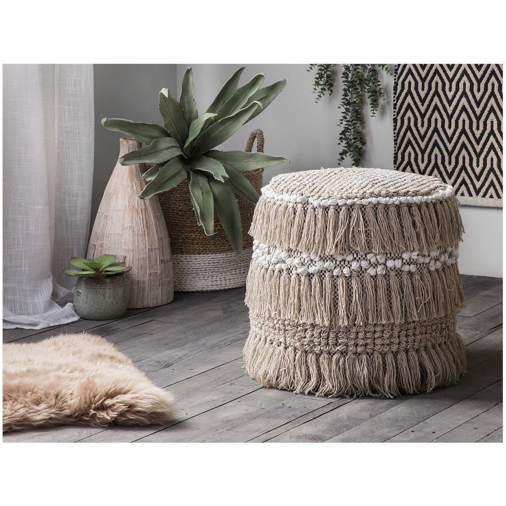 Pouf In Tessuto Beige 43 X 44 Cm Noida - Foto 2