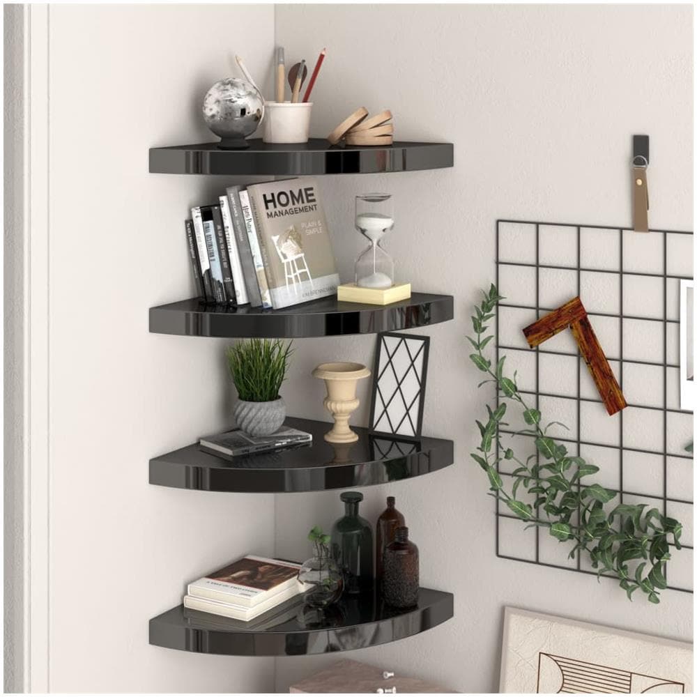 Scaffali Angolari A Parete 4 Pz Nero Lucido 35x35x3,8 Cm Mdf - Foto 1