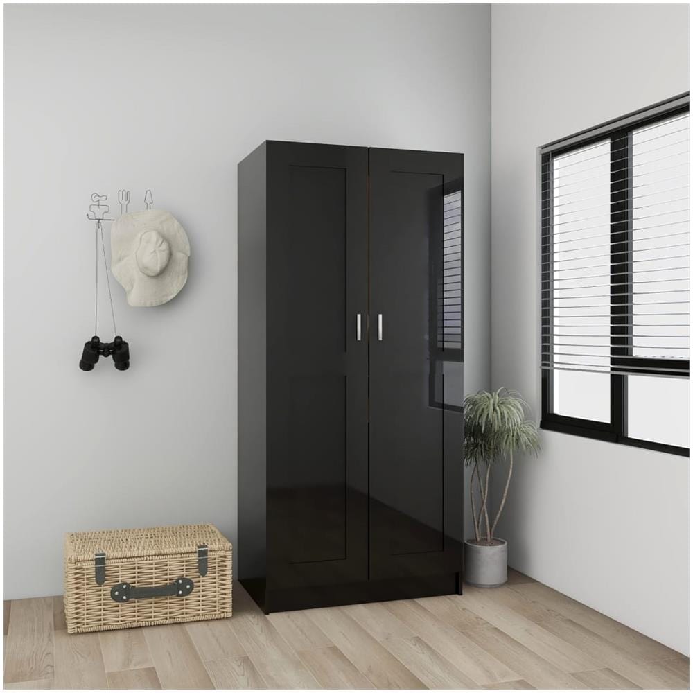 Armadio Nero Lucido 82,5x51,5x180 Cm In Truciolato - Foto 3