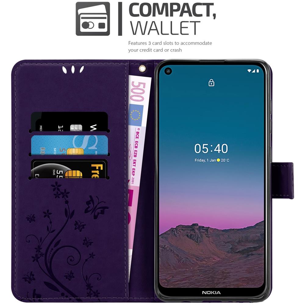 Cadorabo Custodia Compatibile Con Nokia 5.4 In Lilla Scuro Fiore - Coperchio Protettivo In Design Floreale Con Chiusura Magnetica, Funzione Stand E Slot Per Carte - Foto 2