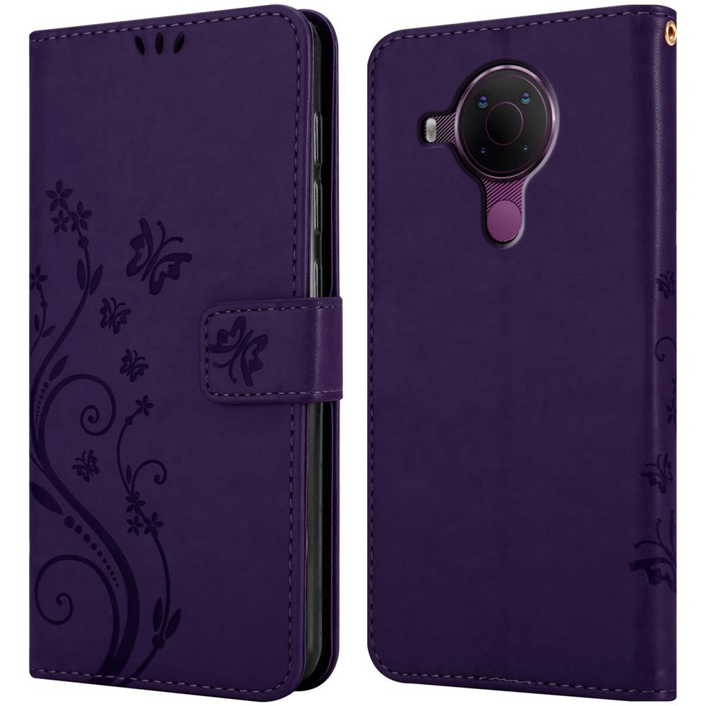 Cadorabo Custodia Compatibile Con Nokia 5.4 In Lilla Scuro Fiore - Coperchio Protettivo In Design Floreale Con Chiusura Magnetica, Funzione Stand E Slot Per Carte - Foto 7