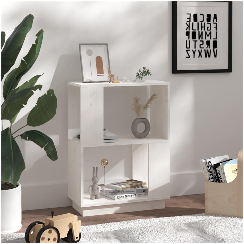 Libreria / divisorio Bianco 51x25x70 Cm In Legno Massello Di Pino - Foto 3