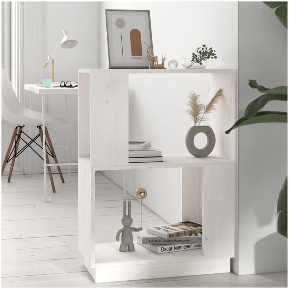 Libreria / divisorio Bianco 51x25x70 Cm In Legno Massello Di Pino - Foto 1