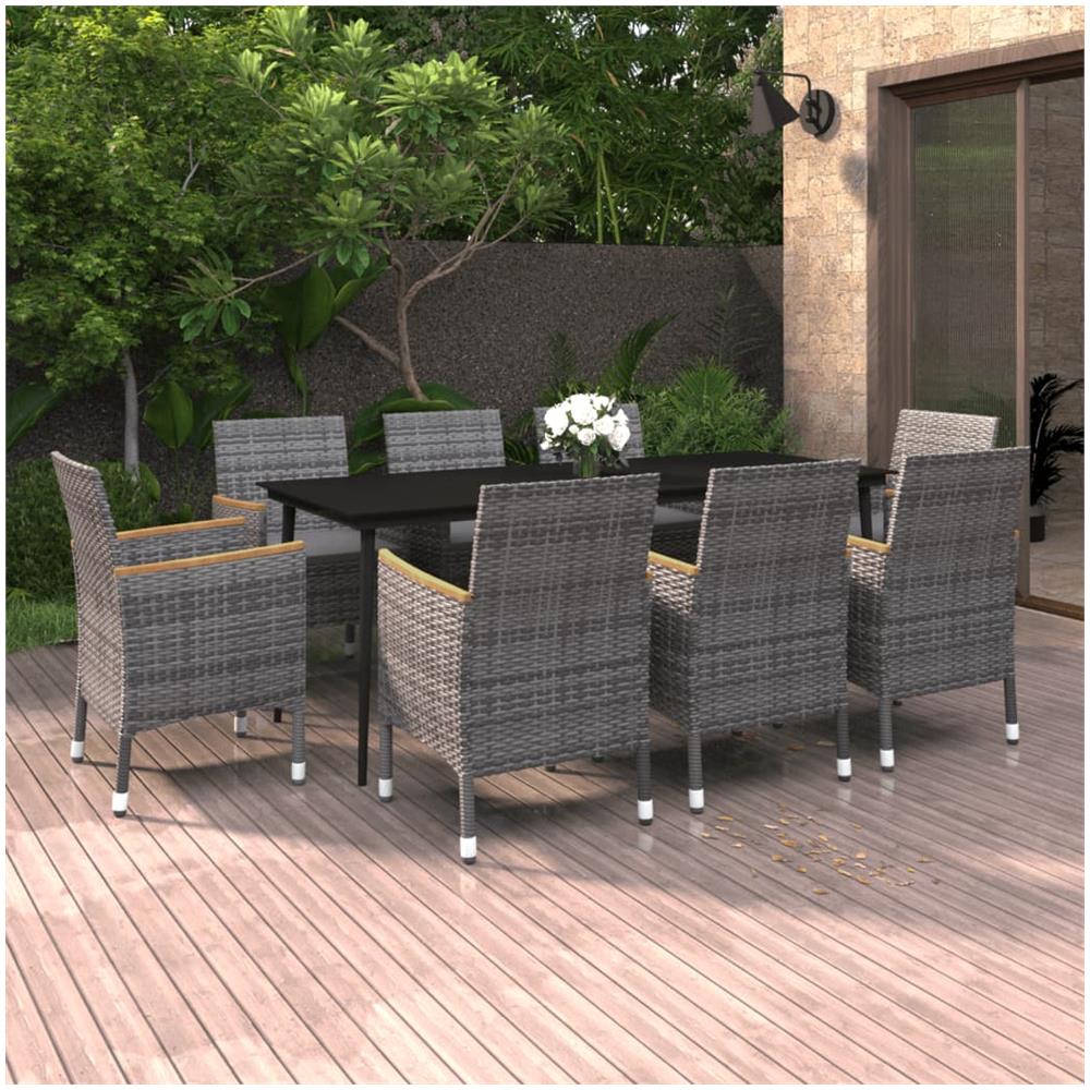 Set Da Pranzo Per Giardino 9 Pz Con Cuscini Polyrattan E Vetro - Foto 1