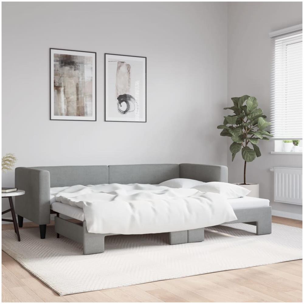 Divano Letto Con Letto Estraibile Grigio Chiaro 80x200 Tessuto - Foto 1