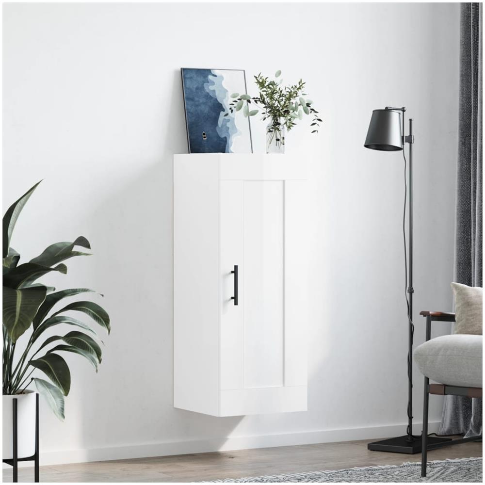 Mobile Parete Bianco Lucido 34,5x34x90 Cm In Legno Multistrato - Foto 3