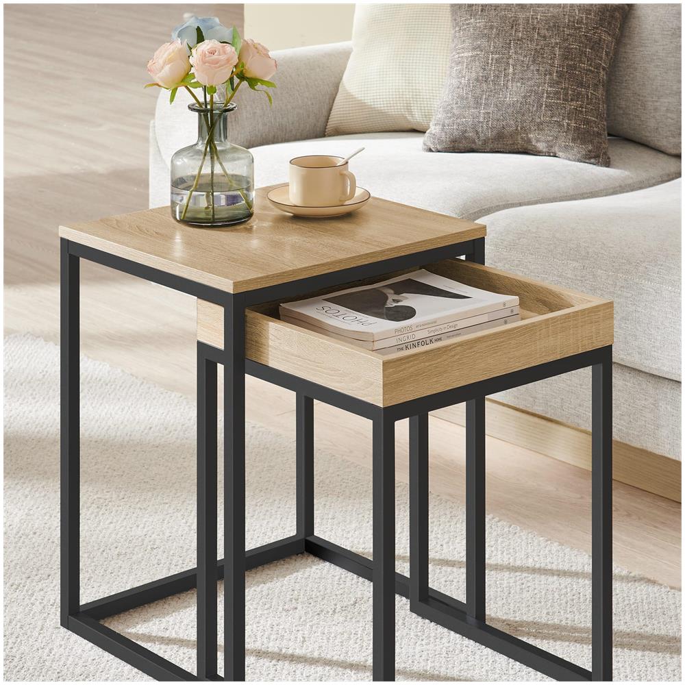 Tavolini da caffè Set di 2 - Rovere Sonoma con struttura in acciaio nero - Foto 2