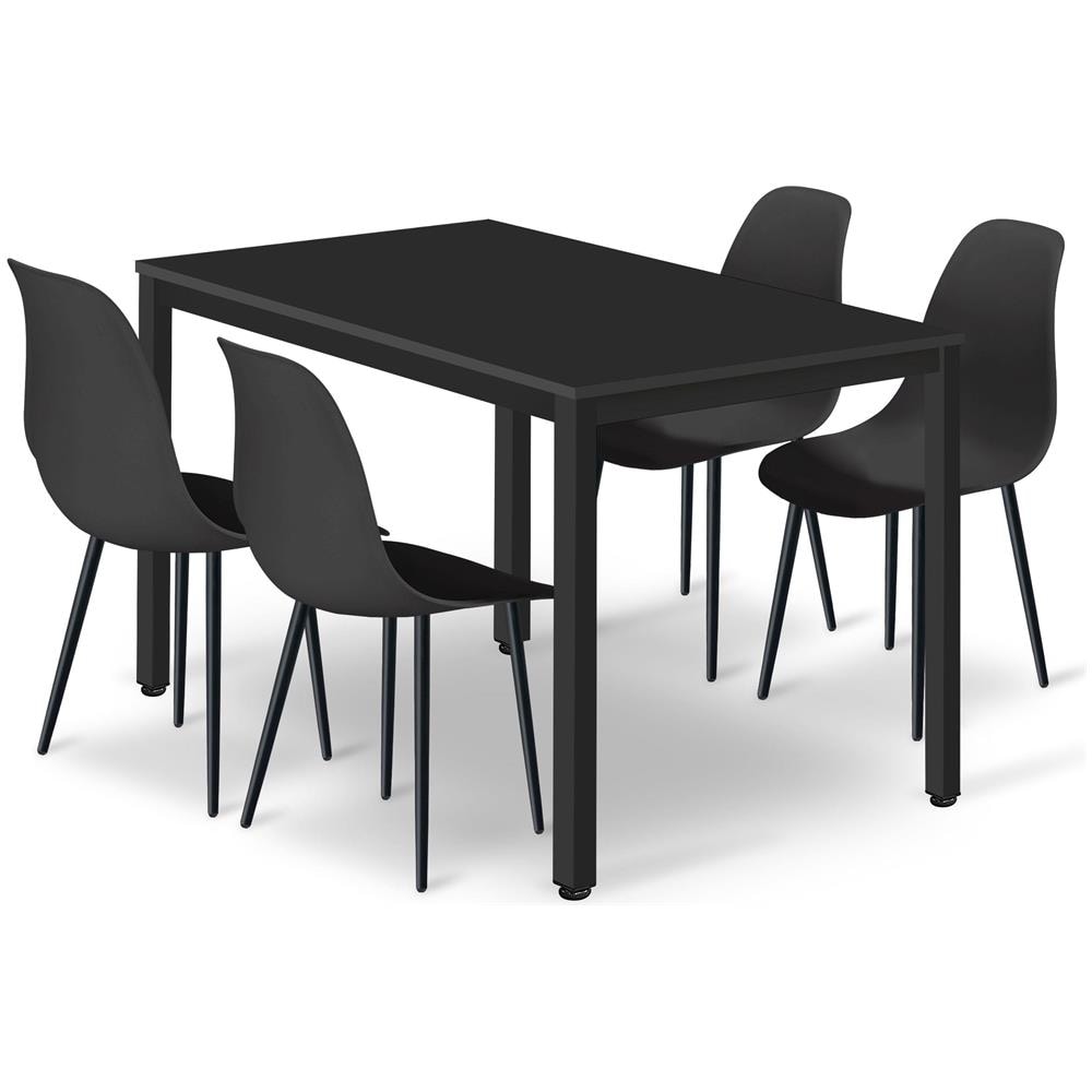 Set da tavolo ROVA con 4 sedie WAT - Nero /Gambe nere - Foto 1