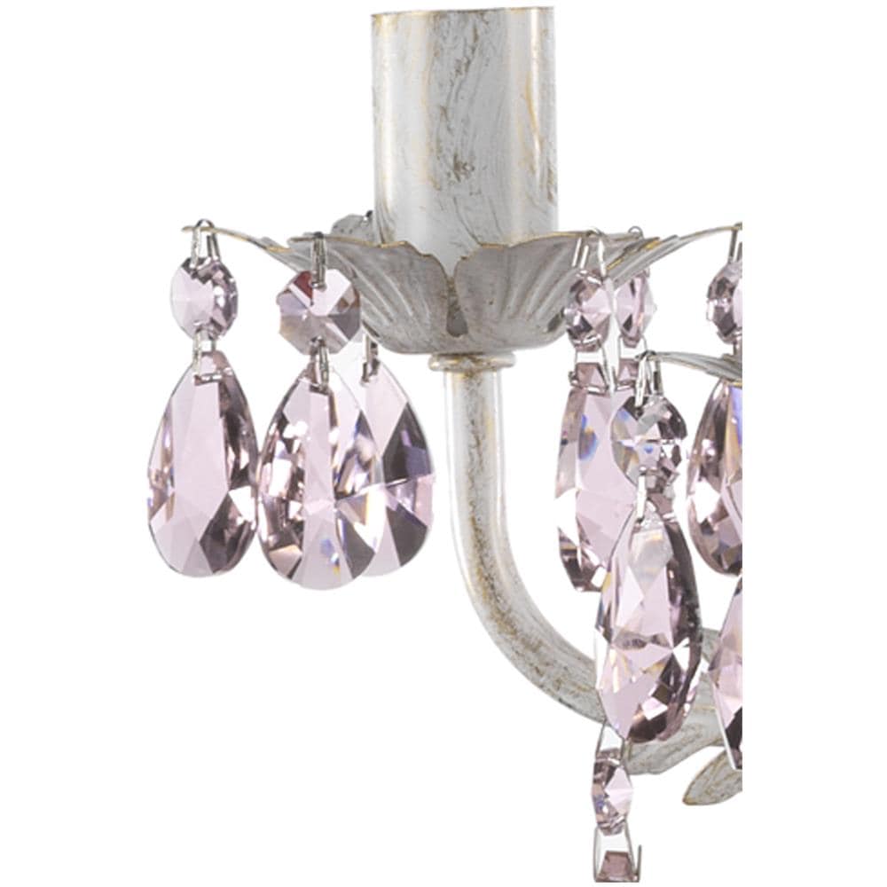 Lampadario 5 Luci In Metallo Avorio Spennellato Oro Con Gocce In Cristallo Rosa - Foto 3