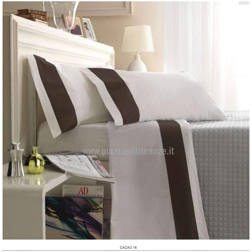 Completo Lenzuola Matrimoniale Cotone Con Balze In Raso Linea Valli Panna Con Balza Cacao - Foto 1