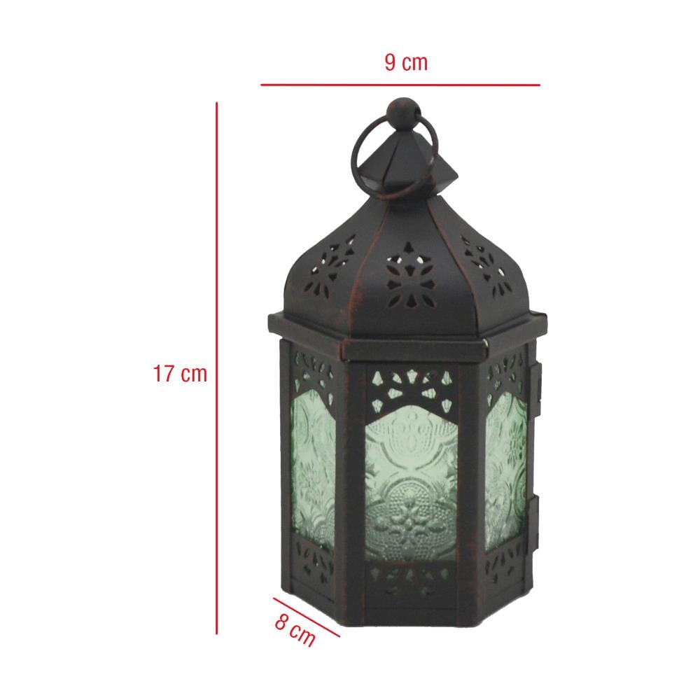 Lanterne Portacandela Decorativa Vetro Metallo Verde Nero 17x9x8 - Foto 2