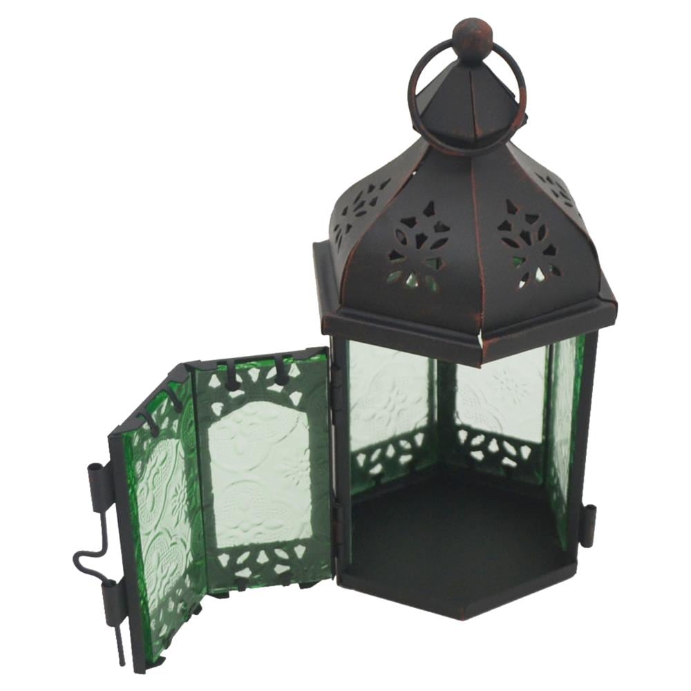 Lanterne Portacandela Decorativa Vetro Metallo Verde Nero 17x9x8 - Foto 4
