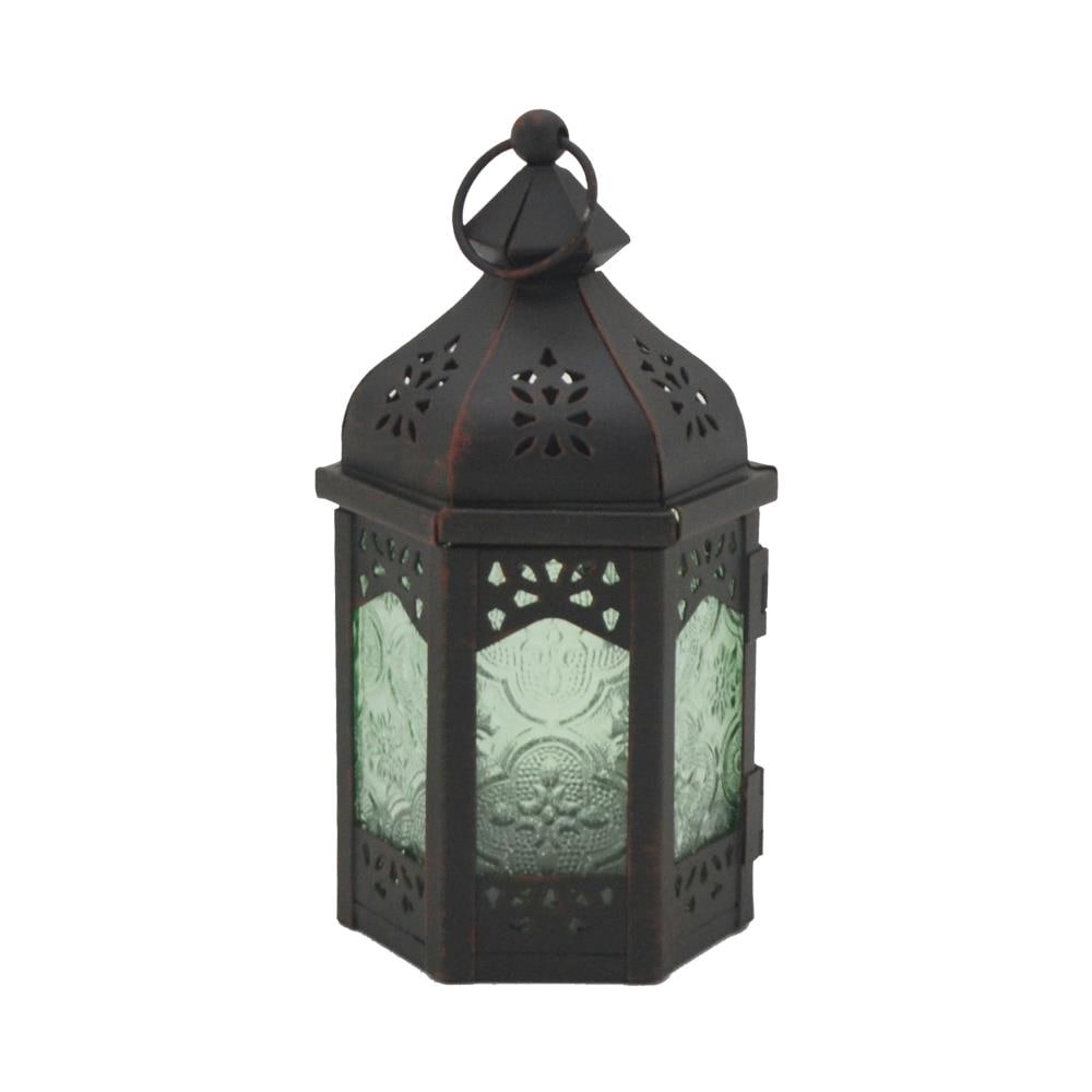 Lanterne Portacandela Decorativa Vetro Metallo Verde Nero 17x9x8 - Foto 1