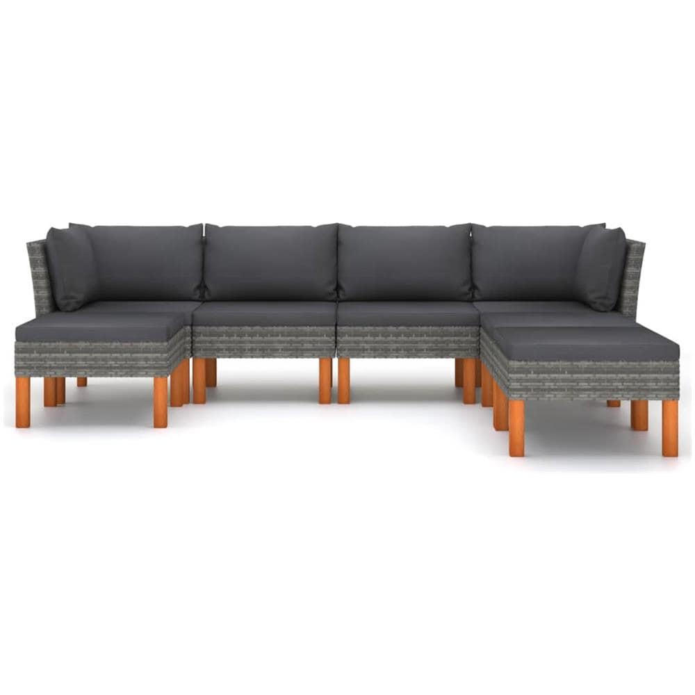 Set Divani da Giardino 7 pz con Cuscini in Polyrattan Grigio - Foto 3