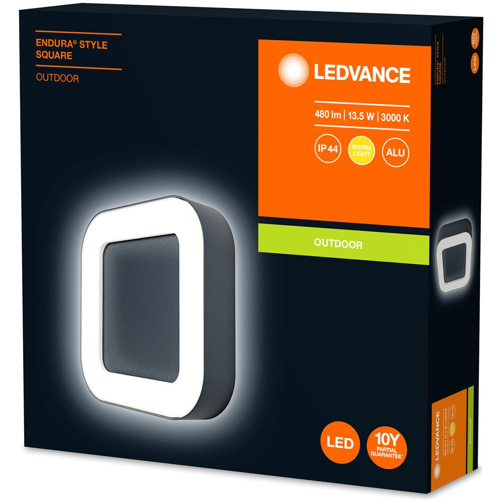 Ledvance Apparecchio Led A Parete E A Soffitto, Lampada Da Esterno, Endura® Style Square / 13 W, 220…240 V, Bianco Caldo, 3000 K, Materiale: Alluminio, Ip44 - Foto 6
