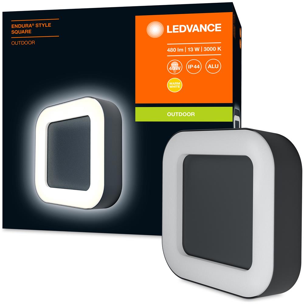 Ledvance Apparecchio Led A Parete E A Soffitto, Lampada Da Esterno, Endura® Style Square / 13 W, 220…240 V, Bianco Caldo, 3000 K, Materiale: Alluminio, Ip44 - Foto 2