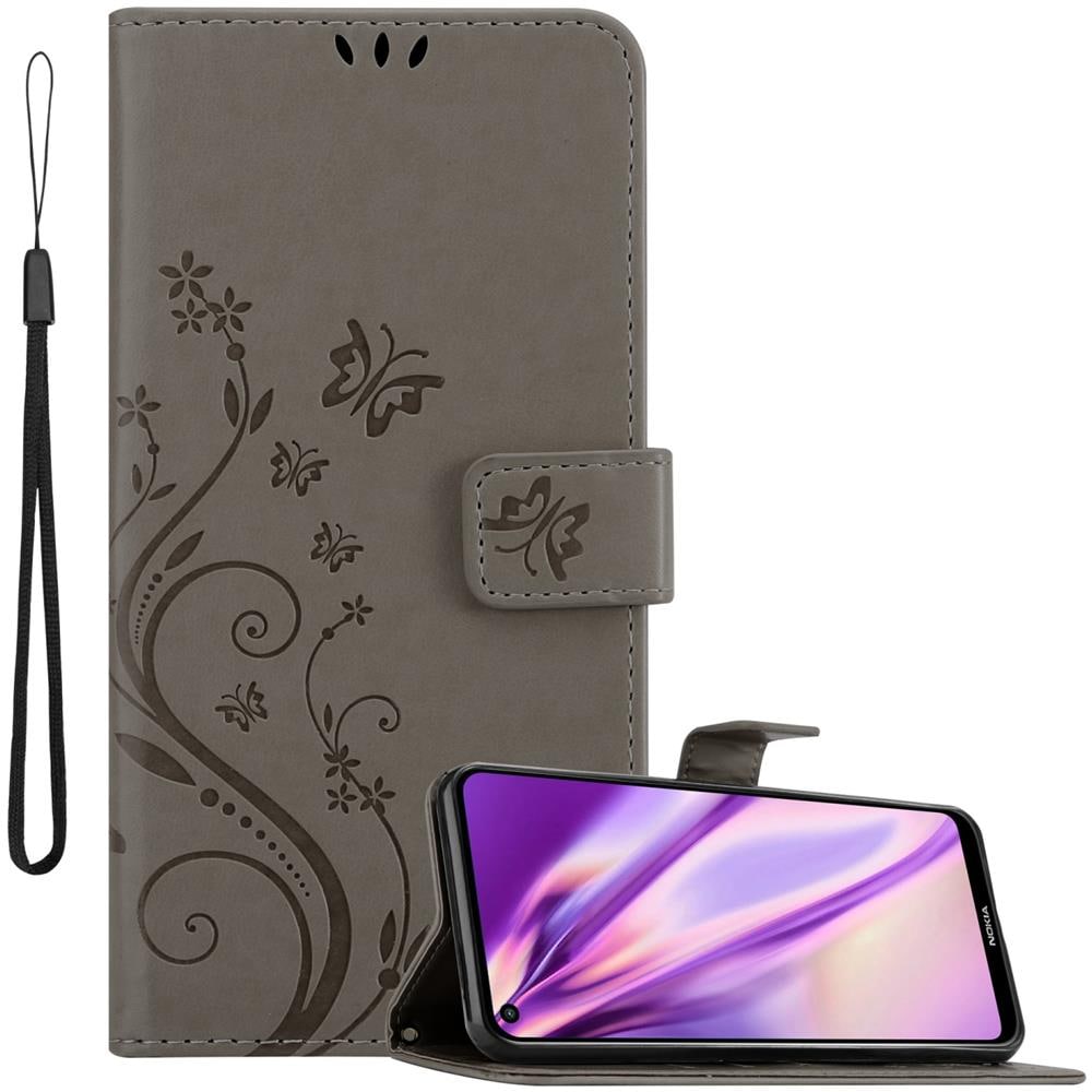 Custodia Compatibile Con Nokia 5.4 In Grigio Fiore - Coperchio Protettivo In Design Floreale Con Chiusura Magnetica, Funzione Stand E Slot Per Carte - Foto 1