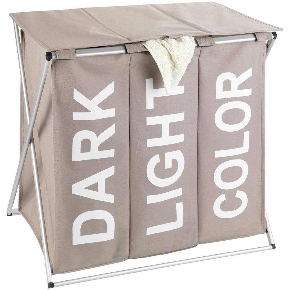Contenitore A Tre Camere Per Biancheria Sporca, Cesto Portabiancheria Pieghevole+manici - 118 L, 57 X 57 X 38 Cm, Wenko - Foto 2