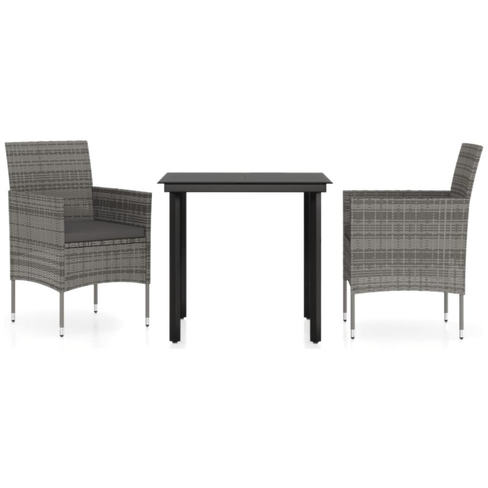 Set Da Pranzo Per Giardino 3 Pz Con Cuscini Grigio E Nero - Foto 2