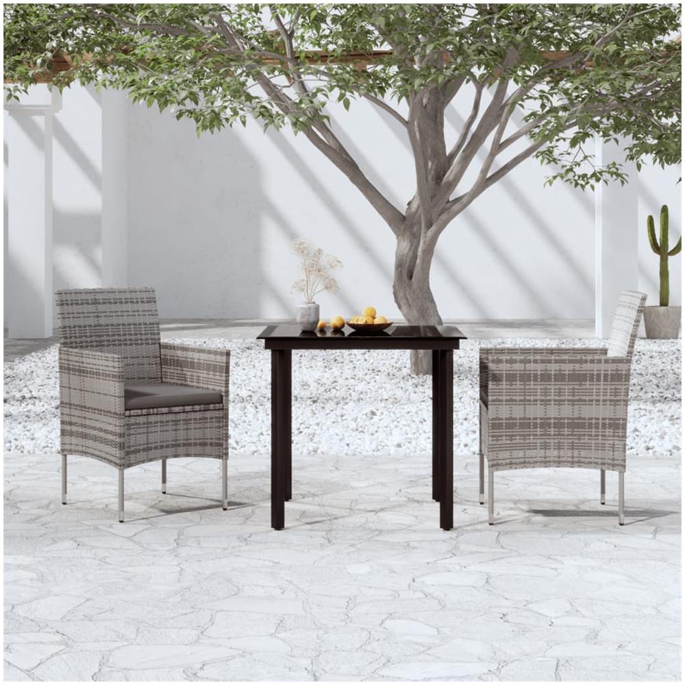 Set Da Pranzo Per Giardino 3 Pz Con Cuscini Grigio E Nero - Foto 1