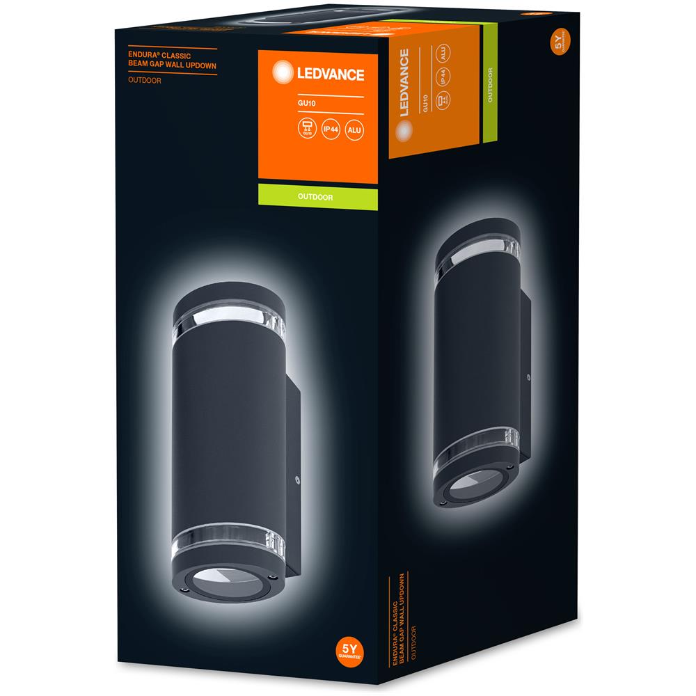 Lampada Da Parete Led Ledvance Per 2x Lampadine Gu10, Luce Di Design Per L'esterno, Per Illuminazione Indiretta A 2 Lati Con Anelli Durevoli, Realizzati In Alluminio In Grigio Scuro, Fascio Di Endura Gu10 Gu10 - Foto 2