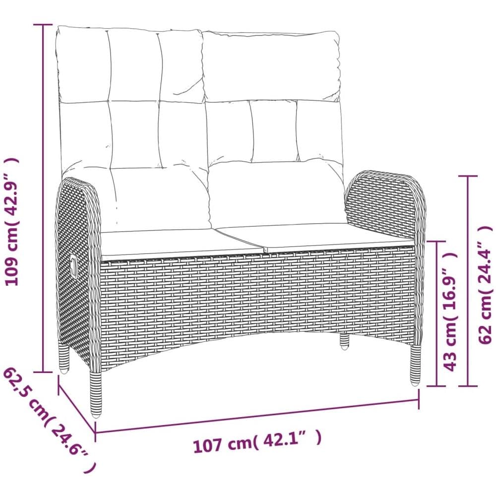 Panca Reclinabile Da Giardino Con Cuscini 107cm Polyrattan Nera - Foto 2