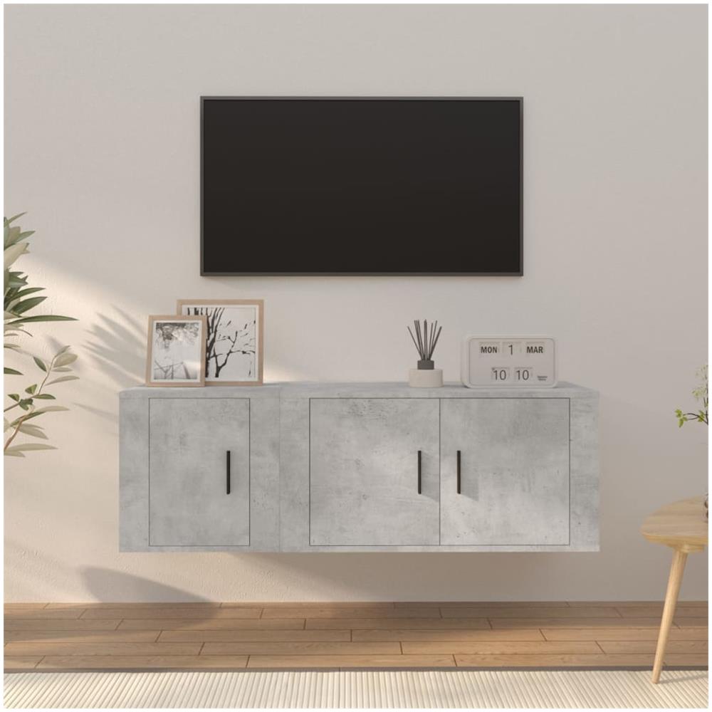 Set Di Mobili Porta Tv 2 Pz Grigio Cemento In Legno Multistrato - Foto 1