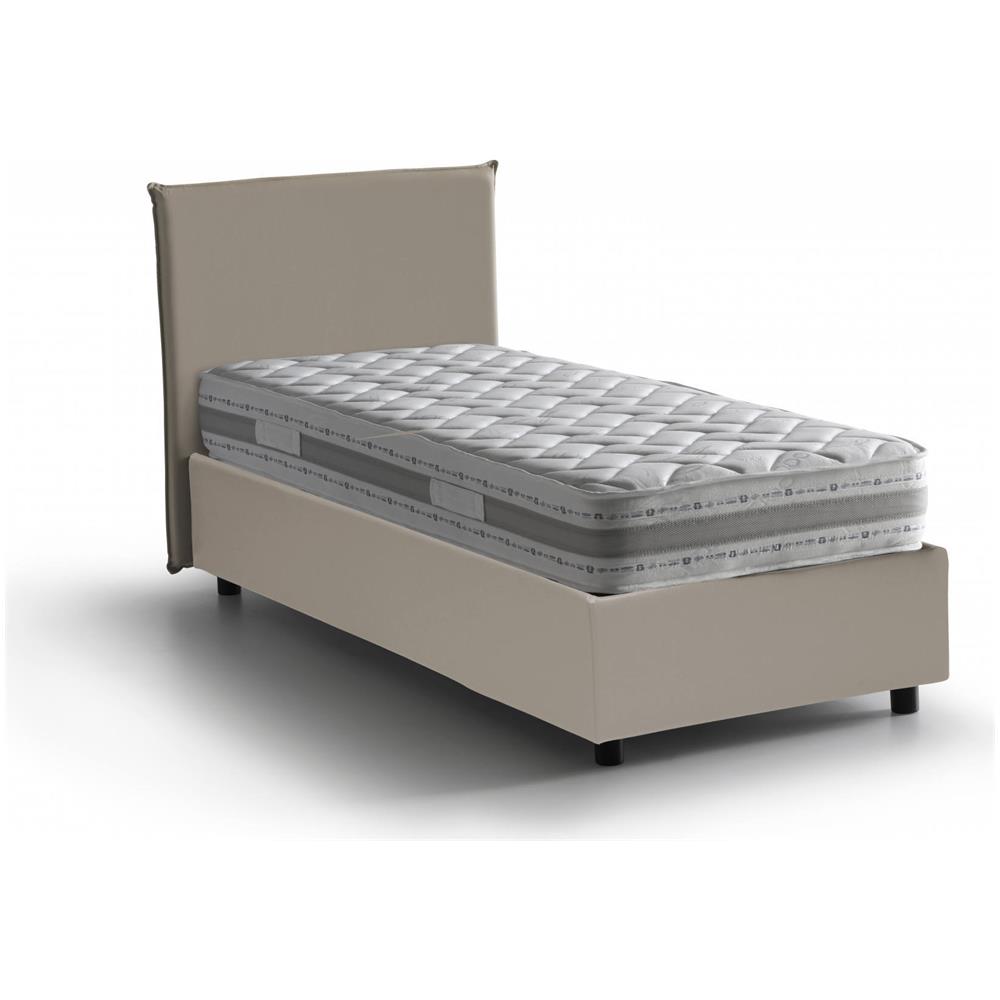 Letto Singolo Brunilde, Letto Contenitore Con Rivestimento In Ecopelle, 100% Made In Italy, Apertura Laterale, Adatto Per Materasso Cm 80x190, Tortora - Foto 2