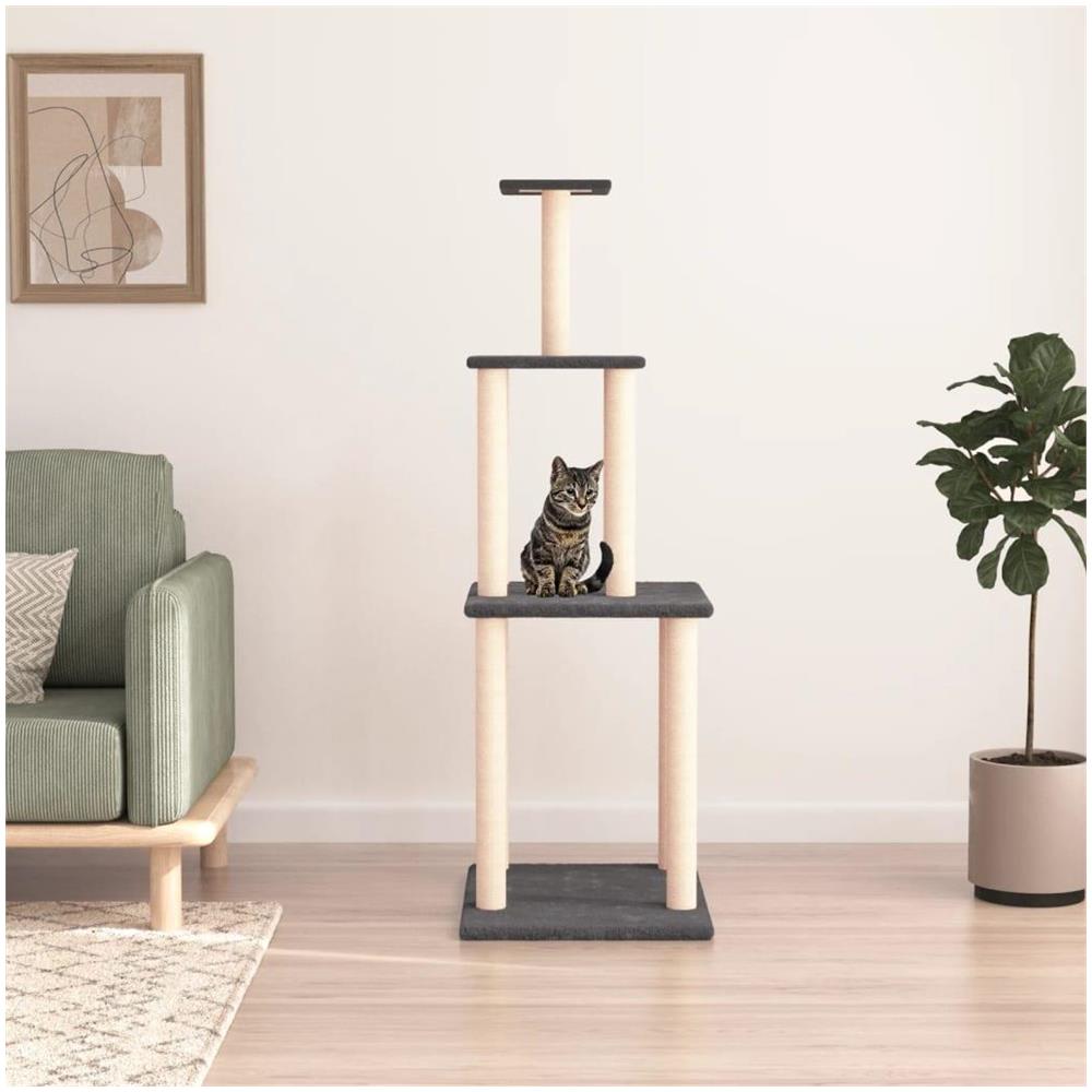 Albero per Gatti con Tiragraffi in Sisal Grigio Scuro 149 cm - Foto 2
