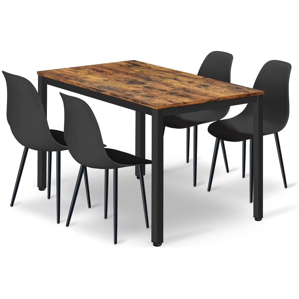 Set da tavolo ROVA con 4 sedie WAT nere - Gambe marrone rustico /nere - Foto 1