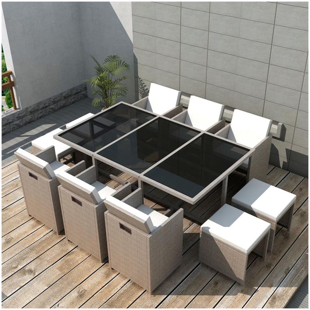 27 Pezzi Set Da Pranzo All'aperto Polyrattan Grigio - Foto 1
