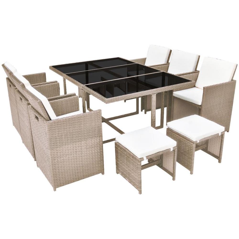 27 Pezzi Set Da Pranzo All'aperto Polyrattan Grigio - Foto 2