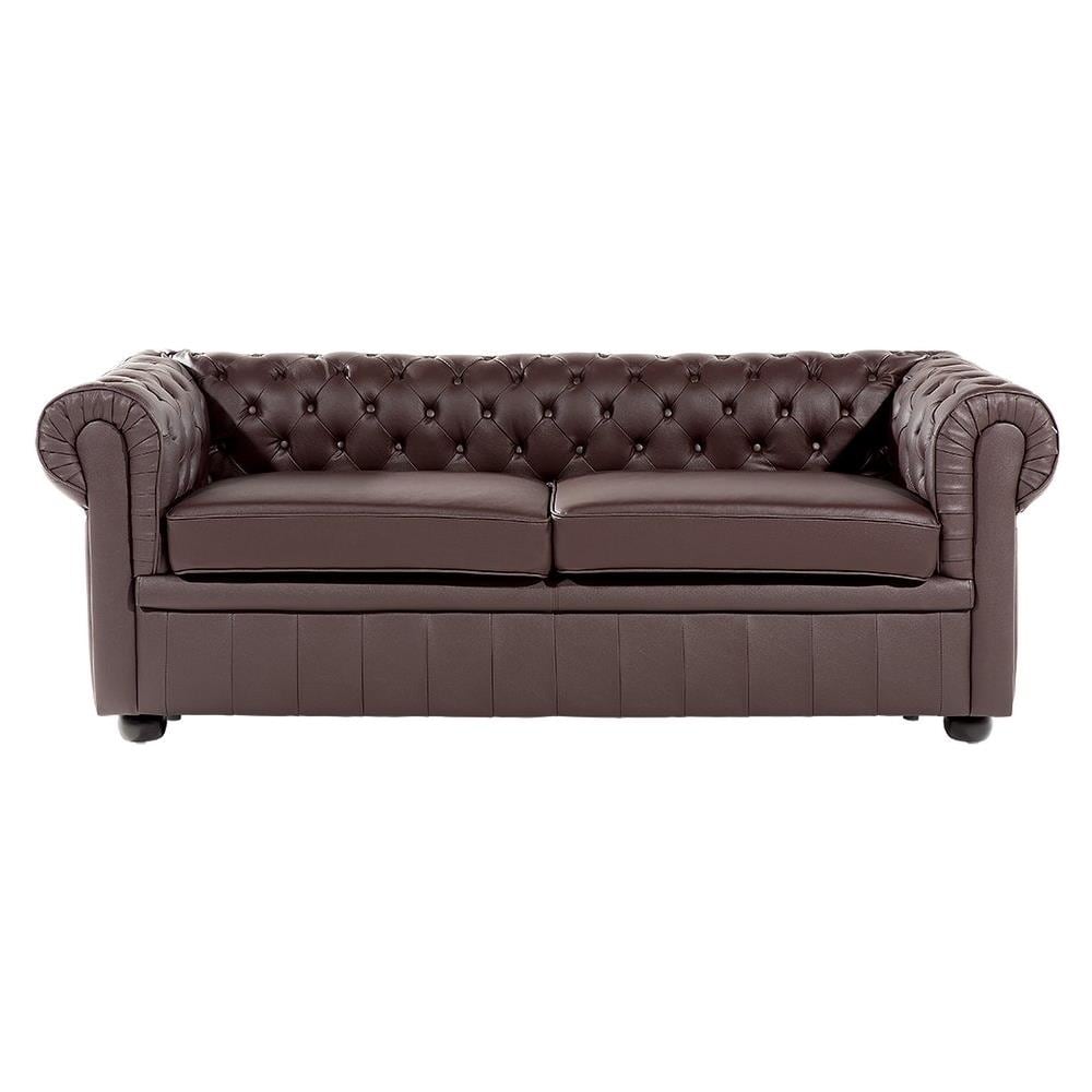 Divano Vintage A 3 Posti In Pelle Marrone Chesterfield - Foto 1